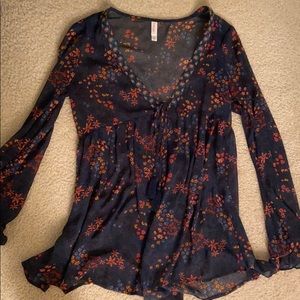 Boho floral front tie top